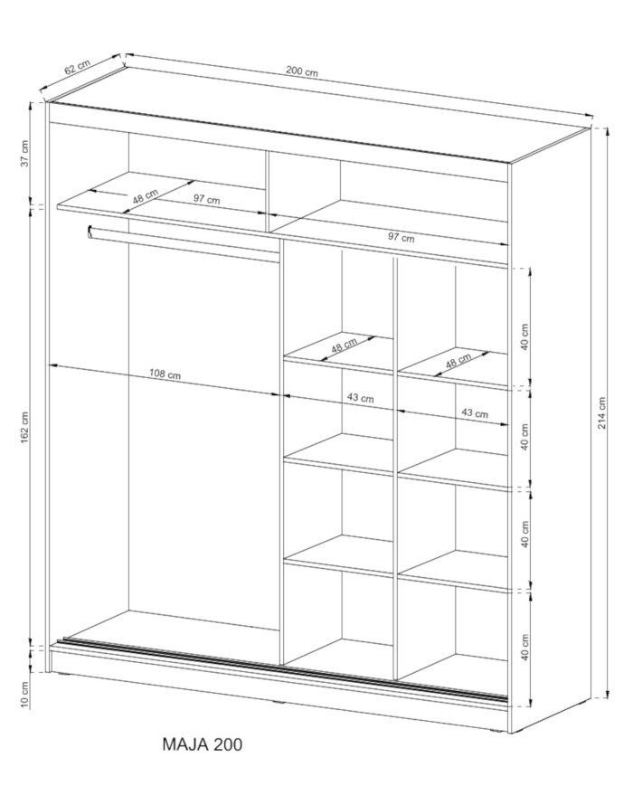 Maja 1 aluminum wardrobe, two doors, 200 cm, sliding, shelves, hanger, mirror, graphite color - Image 3