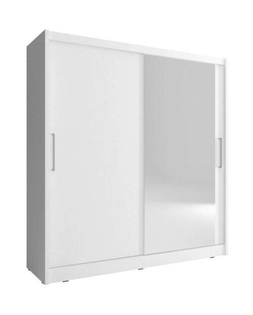 Maja 1 wardrobe, two-door, 180 cm, sliding, shelves, hanger, mirror, white