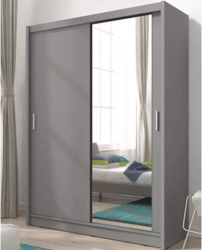 Maja 1 wardrobe, double door, 200 cm, sliding, shelves, hanger, mirror, graphite color - Image 3