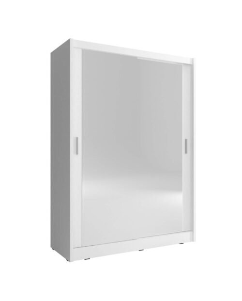 Maja 2 wardrobe, two-door, 130 cm, sliding, shelves, hanger, mirrors, white
