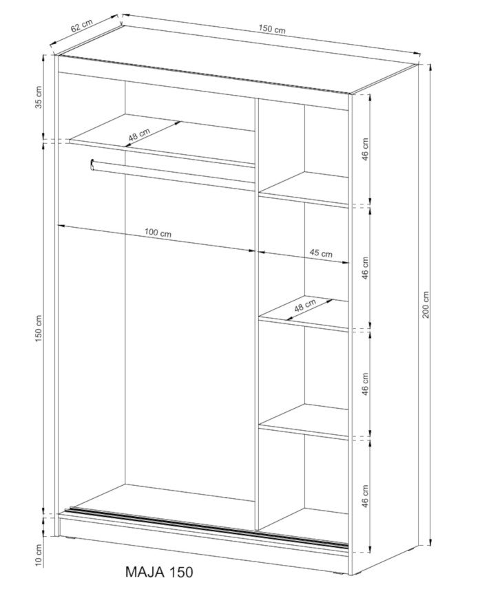 Maja 2 wardrobe, two-door, 150 cm, sliding, shelves, hanger, mirrors, graphite color - Image 3