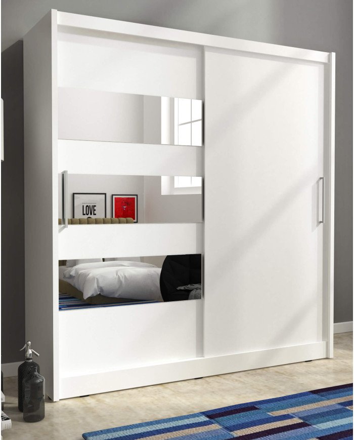 Maja 3 wardrobe, double door, 180 cm, sliding, shelves, hanger, mirrors, white - Image 3