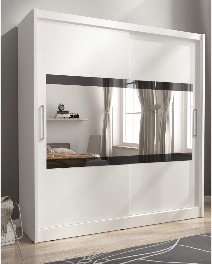 Maja 4 wardrobe, two-door, 200 cm, sliding, shelves, hanger, mirrors, white - Image 3