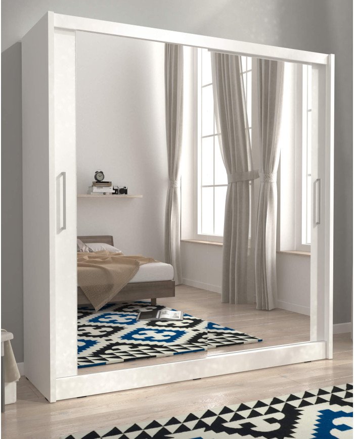 Maja 6 wardrobe, two-door, 180 cm, sliding, shelves, hanger, mirrors, white - Image 3