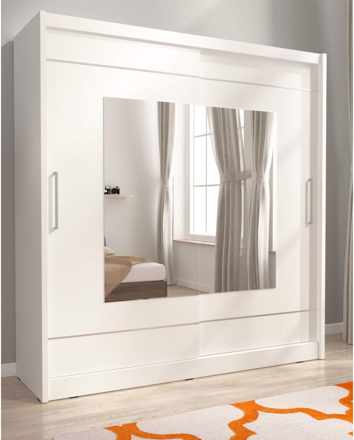 Maja 9 wardrobe, two-door, 200 cm, sliding, shelves, hanger, mirrors, white - Image 3