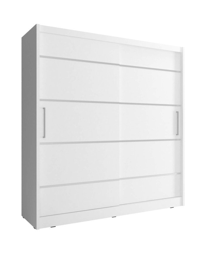 Maja aluminum wardrobe, two doors, 180 cm, sliding, shelves, hangers, white