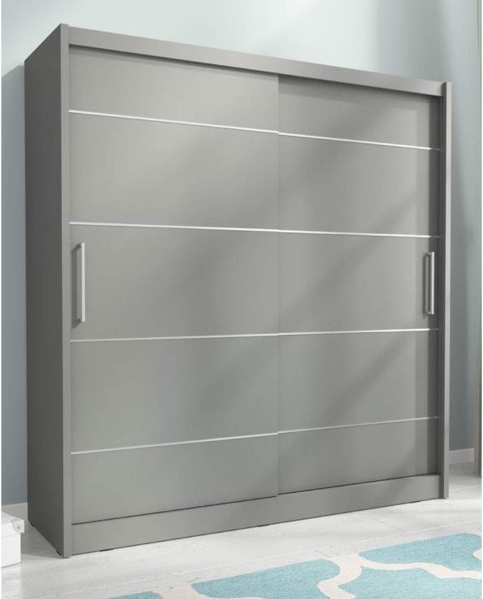 Maja aluminum wardrobe, two doors, 200 cm, sliding, shelves, hangers, graphite color - Image 3