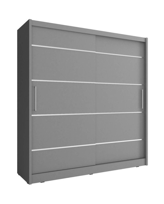 Maja aluminum wardrobe, two doors, 200 cm, sliding, shelves, hangers, graphite color