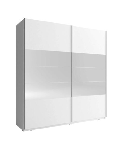 Mika 1 wardrobe, double-door, 150 cm, sliding, shelves, hanging rail, mirrors, white