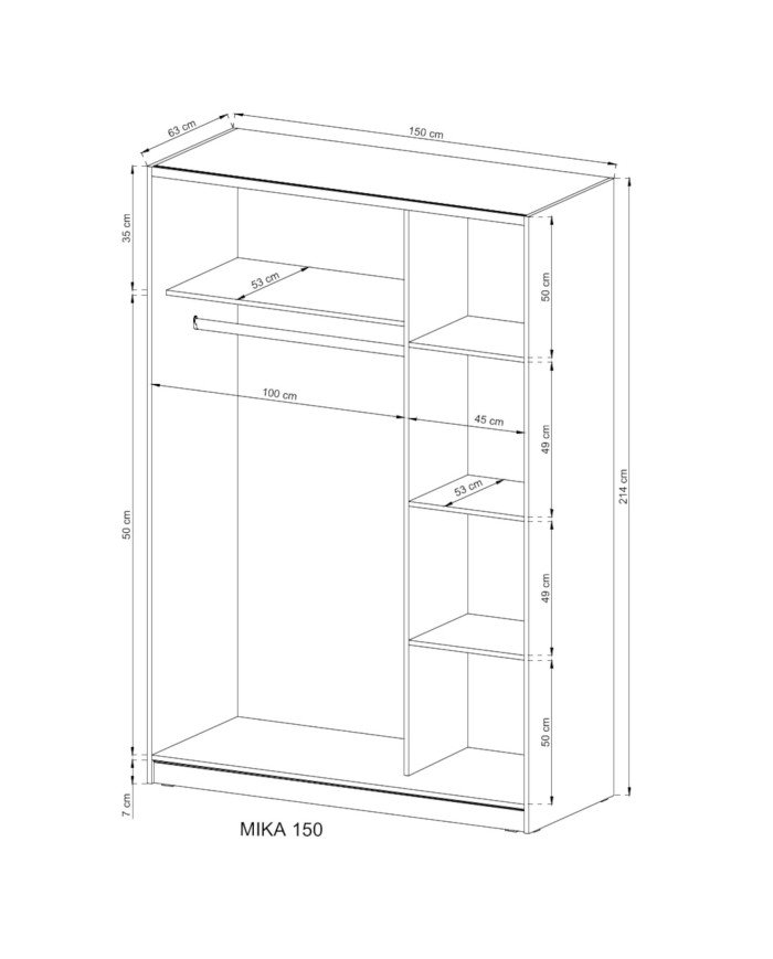 Mika 1 wardrobe, two-door, 150 cm, sliding, shelves, hanger, mirrors, Sonoma oak - Image 3