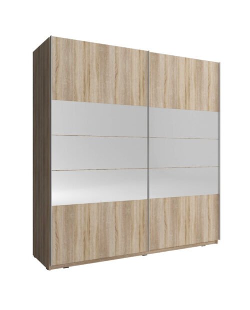 Mika 1 wardrobe, two doors, 200 cm, sliding, shelves, hanger, mirrors, Sonoma oak