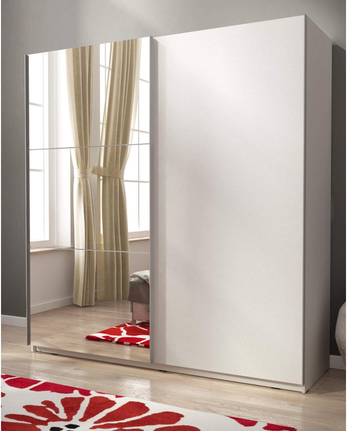 Mika 2 wardrobe, two-door, 150 cm, sliding, shelves, hanging rail, mirrors, white - Image 3