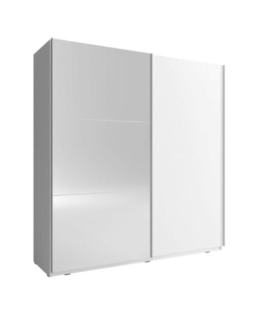 Mika 2 wardrobe, two-door, 150 cm, sliding, shelves, hanging rail, mirrors, white
