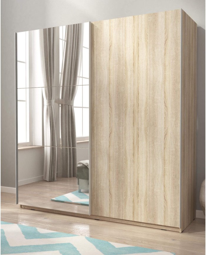 Mika 2 wardrobe, two-door, 200 cm, sliding, shelves, hanger, mirrors, Sonoma oak - Image 3