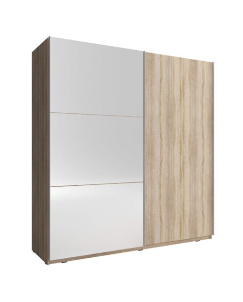 Mika 2 wardrobe, two-door, 200 cm, sliding, shelves, hanger, mirrors, Sonoma oak