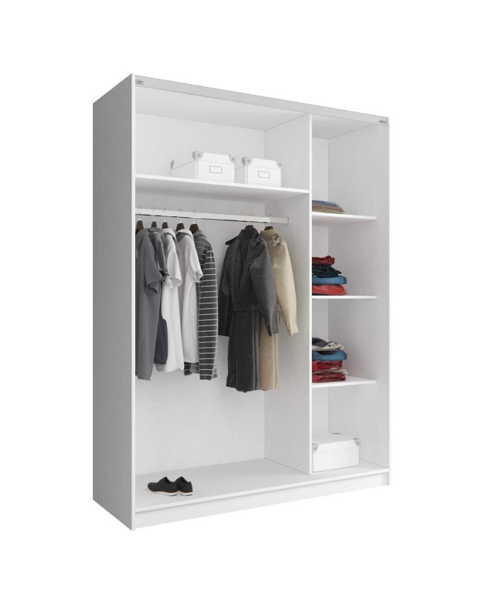 Mika 3 wardrobe, two-door, 150 cm, sliding, shelves, hanging rail, mirrors, white - Image 2