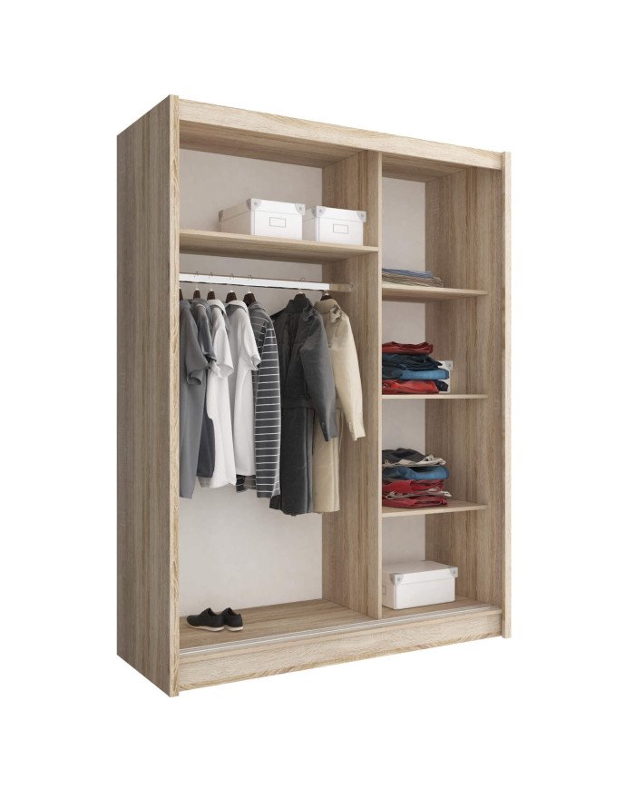 Mika 3 wardrobe, two-door, 150 cm, sliding, shelves, hanger, mirrors, Sonoma oak - Image 2