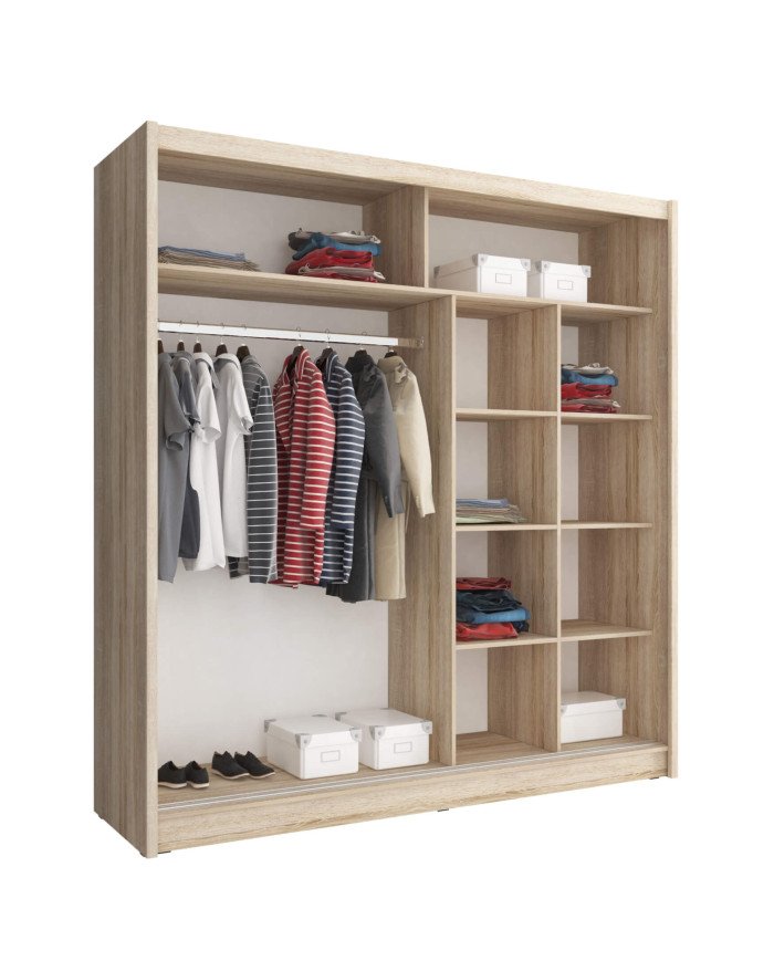 Mika 3 wardrobe, two-door, 200 cm, sliding, shelves, hanger, mirrors, Sonoma oak - Image 2
