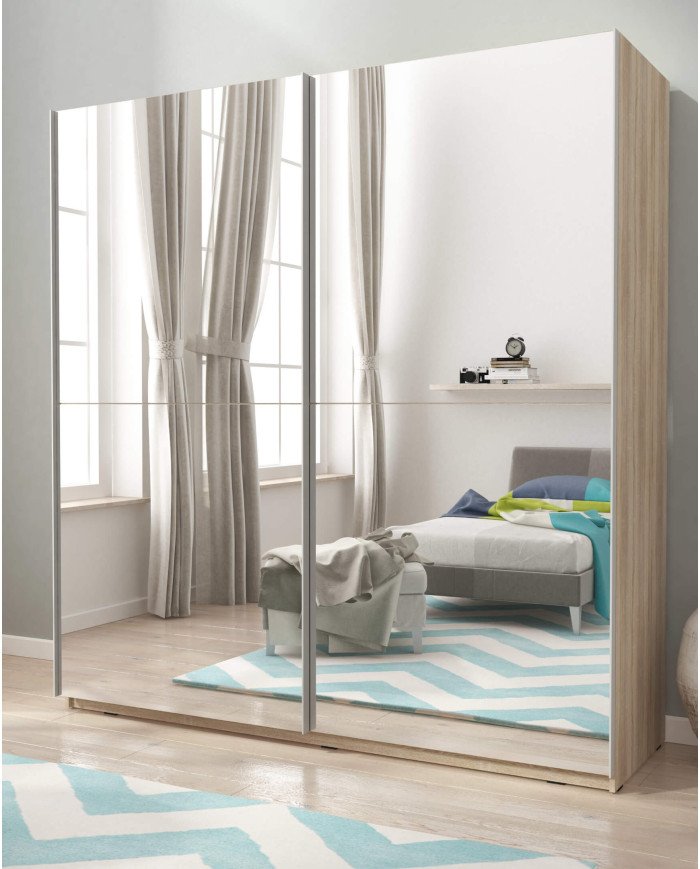 Mika 3 wardrobe, two-door, 200 cm, sliding, shelves, hanger, mirrors, Sonoma oak - Image 3