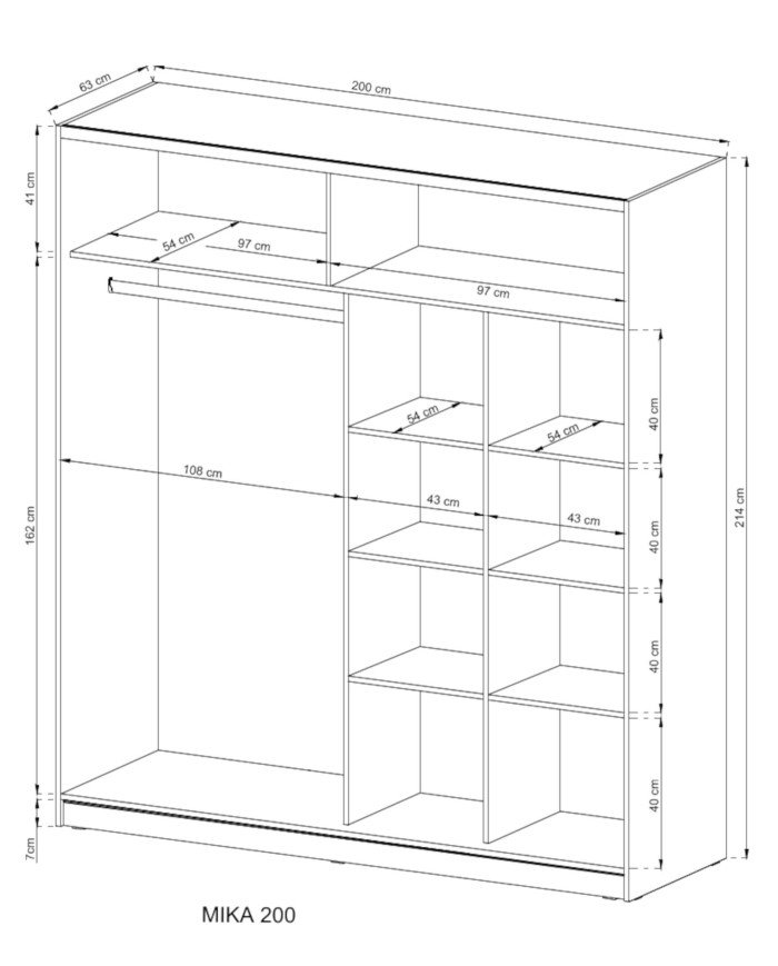Mika 3 wardrobe, two-door, 200 cm, sliding, shelves, hanger, mirrors, Sonoma oak - Image 4