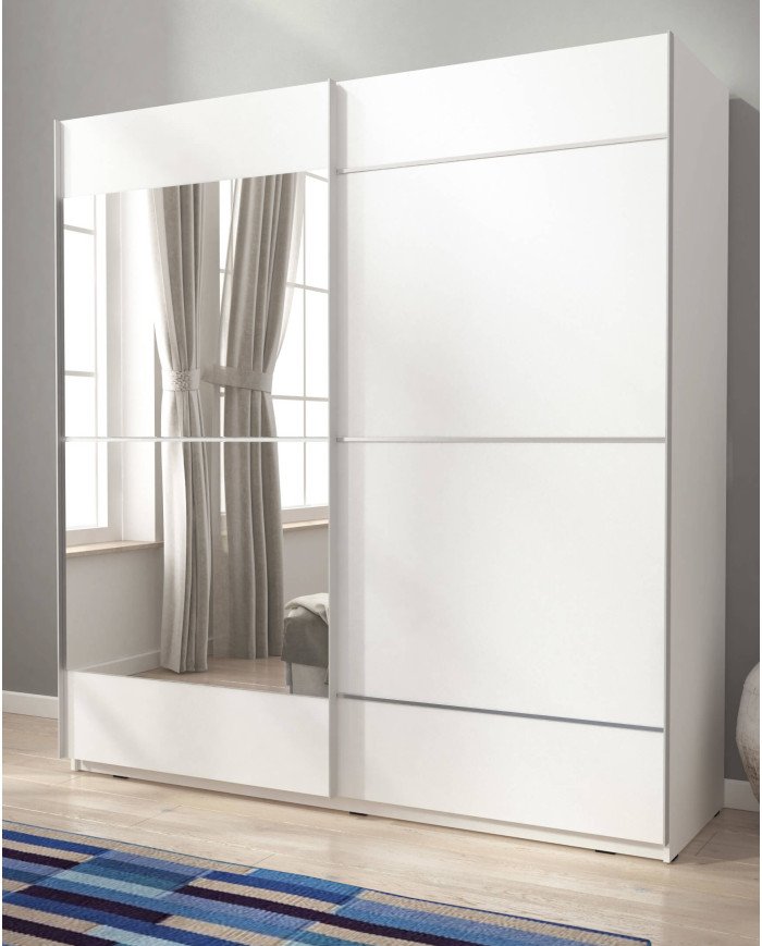 Mika 4 wardrobe, two-door, 150 cm, sliding, shelves, hanger, mirror, white - Image 3