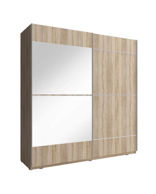 Mika 4 wardrobe, two doors, 200 cm, sliding, shelves, hanger, mirror, Sonoma oak