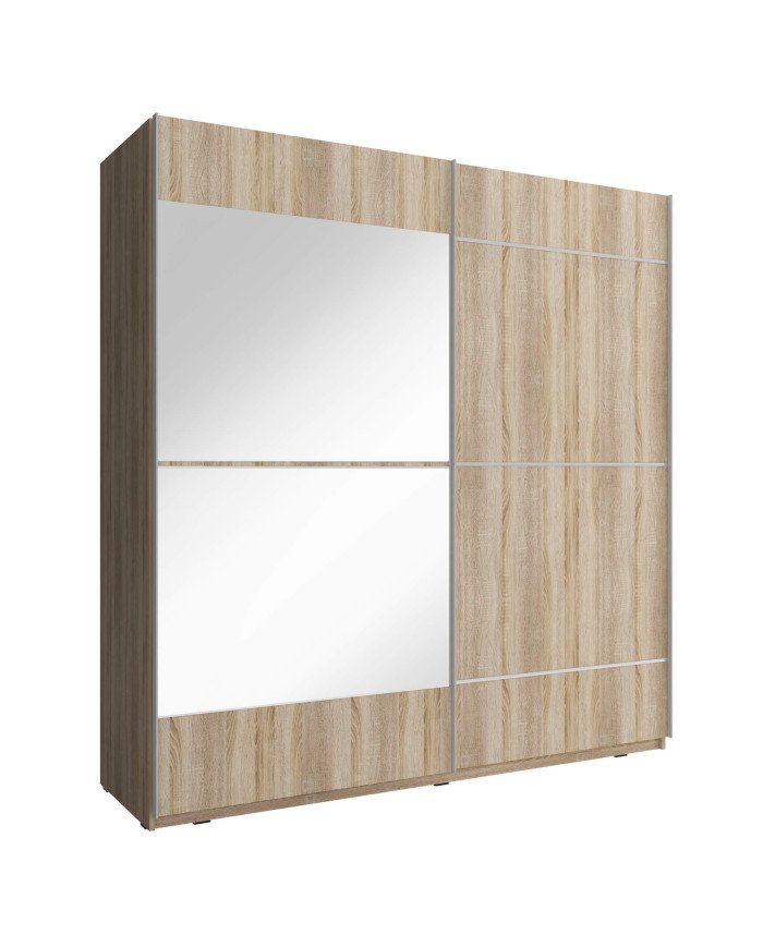 Mika 4 wardrobe, two doors, 200 cm, sliding, shelves, hanger, mirror, Sonoma oak