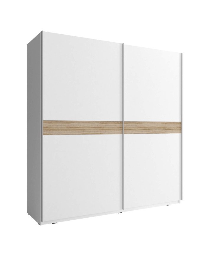 Mika 6 wardrobe, two doors, 150 cm, sliding, shelves, hanger, white/Sonoma oak