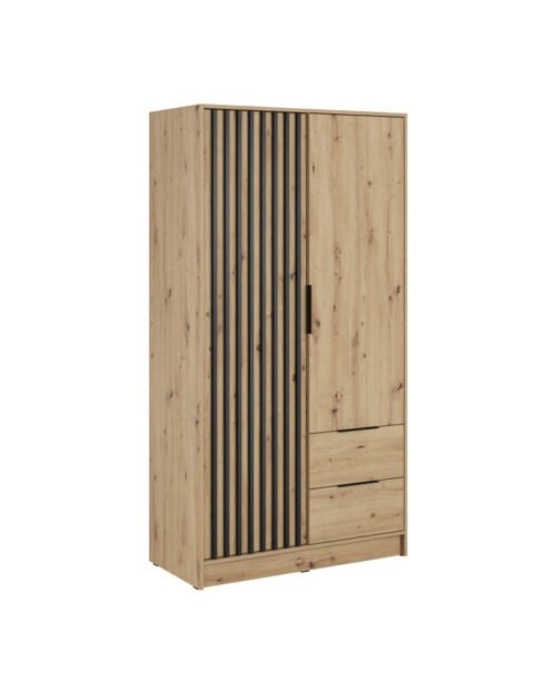 Nelly 100 wardrobe, two doors, shelves, hanger, drawers, Artisan Oak / black
