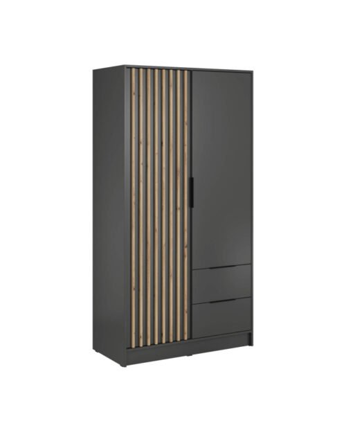 Nelly 100 wardrobe, two doors, shelves, hanger, drawers, graphite/artisan oak color