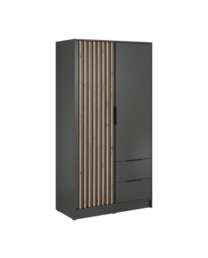 Nelly 100 wardrobe, two doors, shelves, hanger, drawers, graphite/artisan oak color