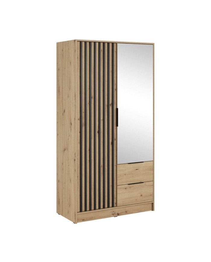Nelly 100 wardrobe, two doors, shelves, hanger, drawers, mirror, Artisan Oak / black