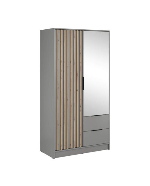 Nelly 100 wardrobe, two doors, shelves, hanger, drawers, mirror, gray/artisan oak