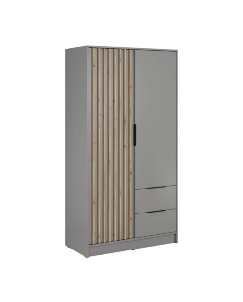 Nelly 100 wardrobe, double door, shelves, hanging rail, drawers, grey/artisan oak