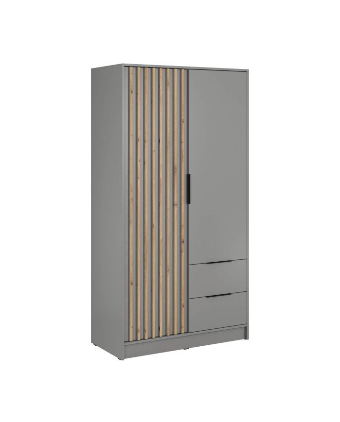 Nelly 100 wardrobe, double door, shelves, hanging rail, drawers, grey/artisan oak