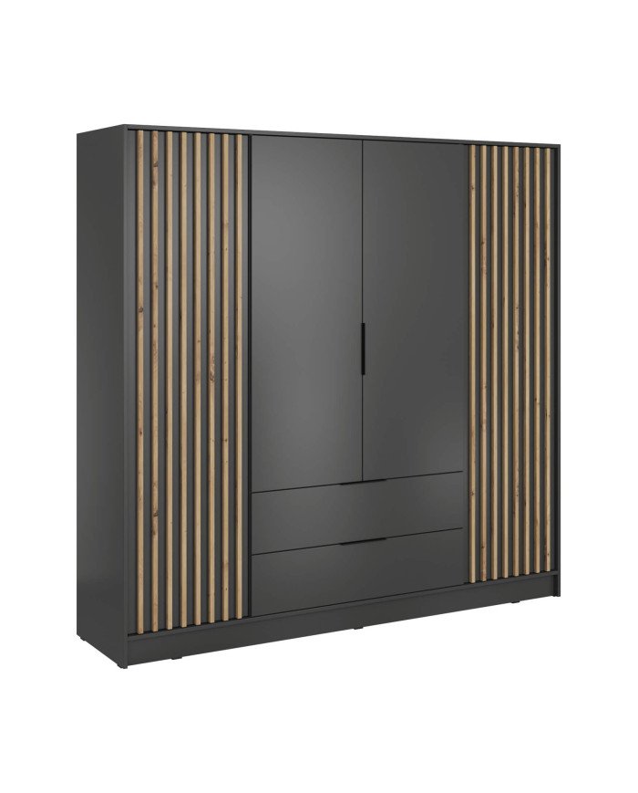 Nelly 4D wardrobe, four doors, 206 cm, shelves, hanger, drawers, graphite/artisan oak color