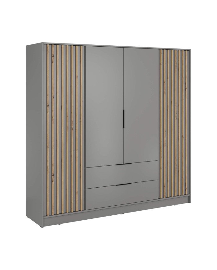 Nelly 4D wardrobe, four doors, 206 cm, shelves, hanger, drawers, gray/artisan oak