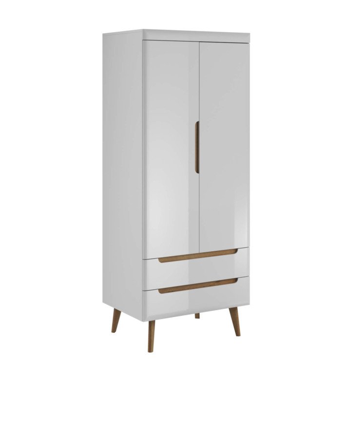 Nordi NSZ80 wardrobe, two-door, with drawers and hanging rail, white/Riviera oak