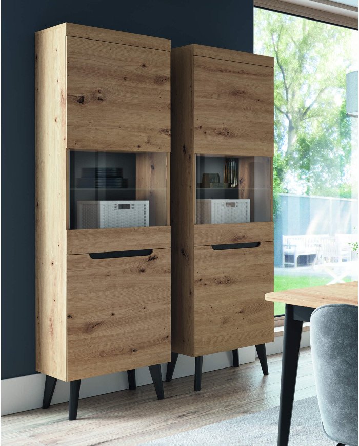 Nordi NSZ80 wardrobe, two doors, drawers, hanging rail, Artisan Oak / black - Image 7