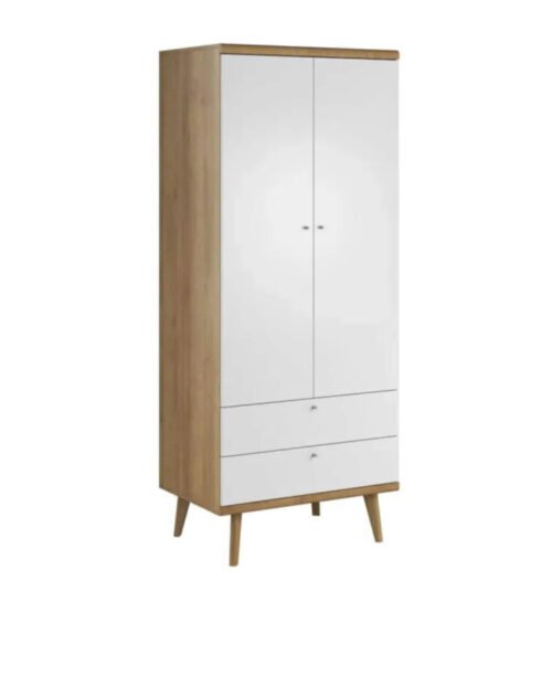 Primo PSZ80 wardrobe, two-door, with drawers and hanging rail, Riviera Oak/white