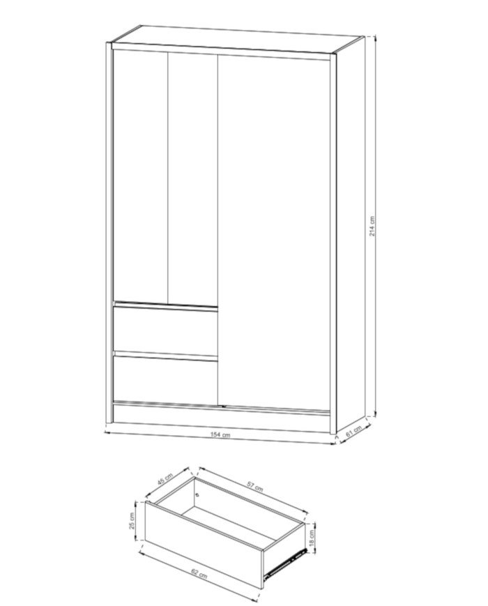 Sara wardrobe, two doors, 134 cm, sliding, shelves, hanging rail, drawers, mirror, white - Image 4