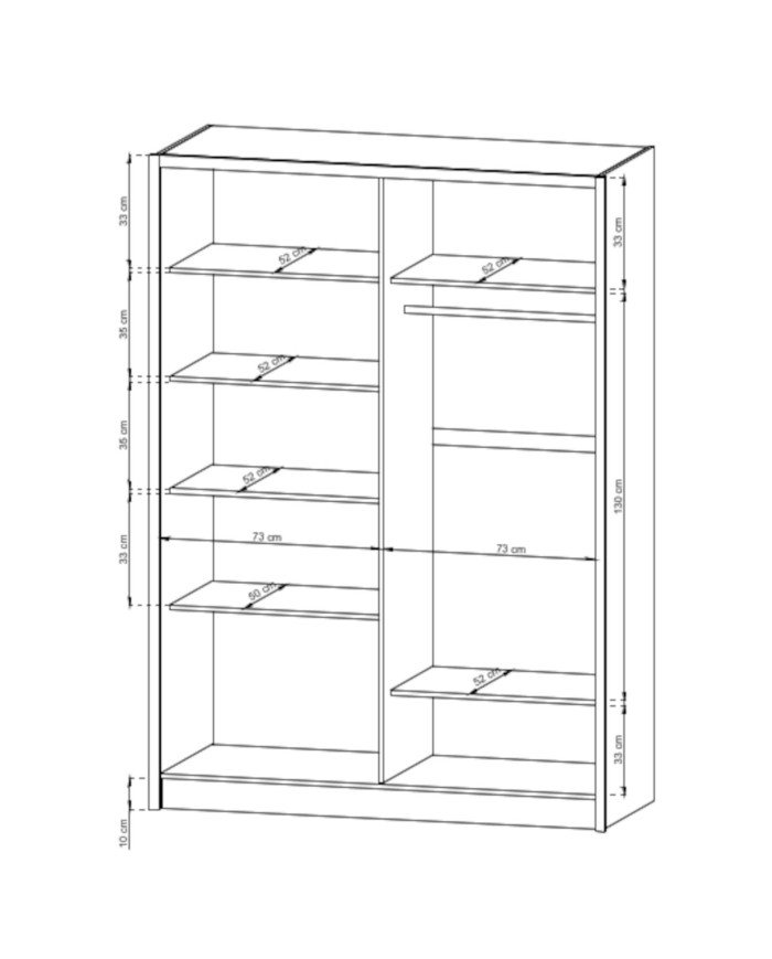Sara wardrobe, two doors, 154 cm, sliding, shelves, hanger, drawers, mirror, white/Sonoma oak - Image 4
