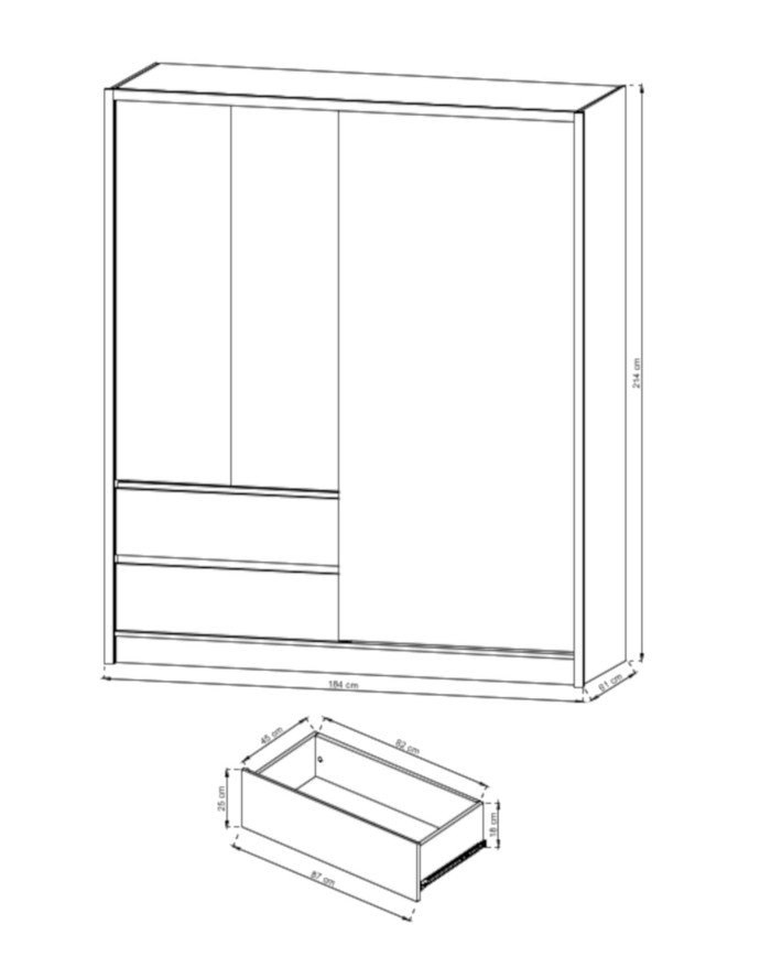 Sara wardrobe, two doors, 184 cm, sliding, shelves, hanger, drawers, mirror, white/artisan oak - Image 4