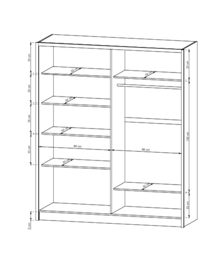 Sara wardrobe, two doors, 184 cm, sliding, shelves, hanger, drawers, mirror, white/artisan oak - Image 5
