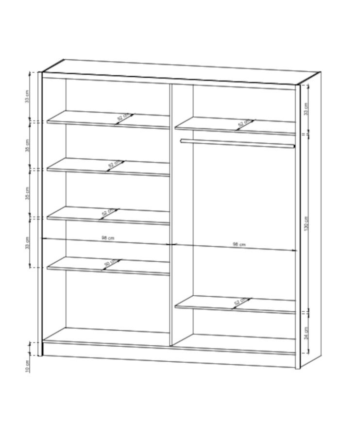 Sara wardrobe, two doors, 204 cm, sliding, shelves, hanger, drawers, mirror, white/Sonoma oak - Image 4