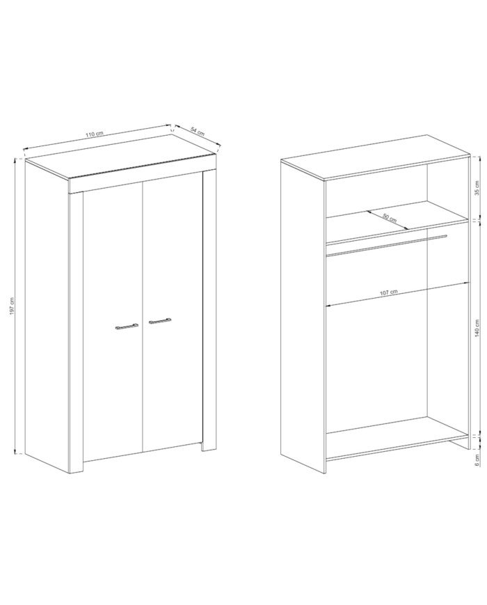 Sky SSZ110 wardrobe, two doors, shelf, hanging rail, Riviera Oak - Image 5