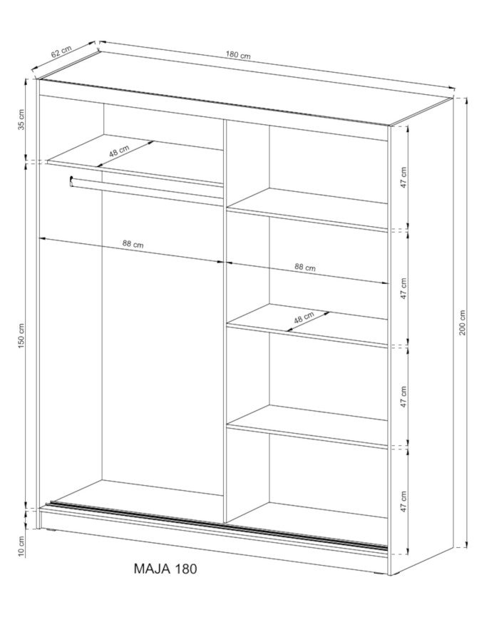 Wiki 2 wardrobe, two-door, 180 cm, sliding, shelves, hanging rail, mirrors, white - Image 3