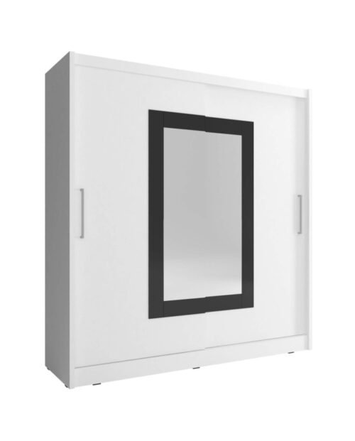 Wiki 2 wardrobe, two-door, 200 cm, sliding, shelves, hanging rail, mirrors, white