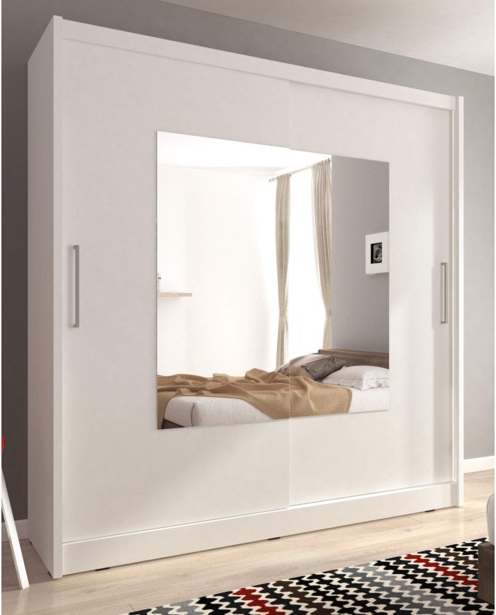 Wiki 9 wardrobe, two-door, 180 cm, sliding, shelves, hanger, mirrors, white - Image 3