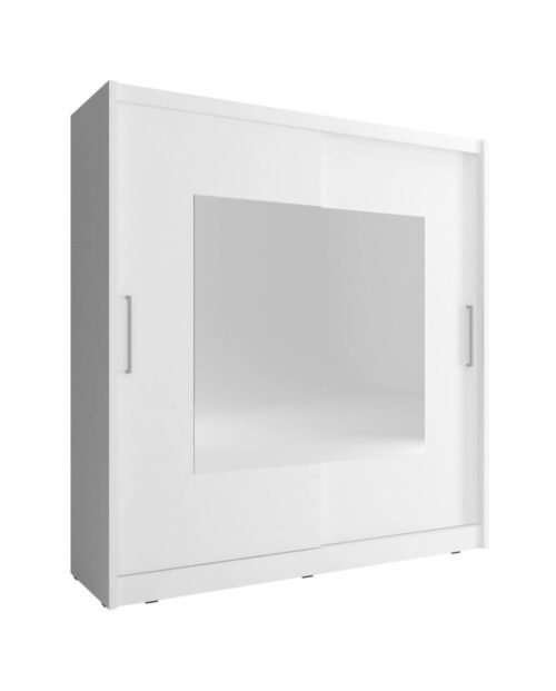 Wiki 9 wardrobe, two-door, 180 cm, sliding, shelves, hanger, mirrors, white